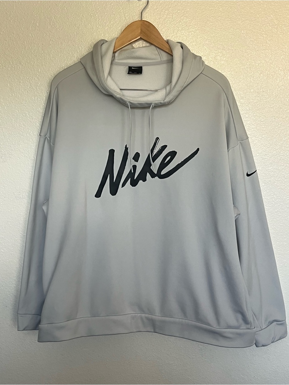 Nike Light Gray Pullover Hoodie with Black Script Logo